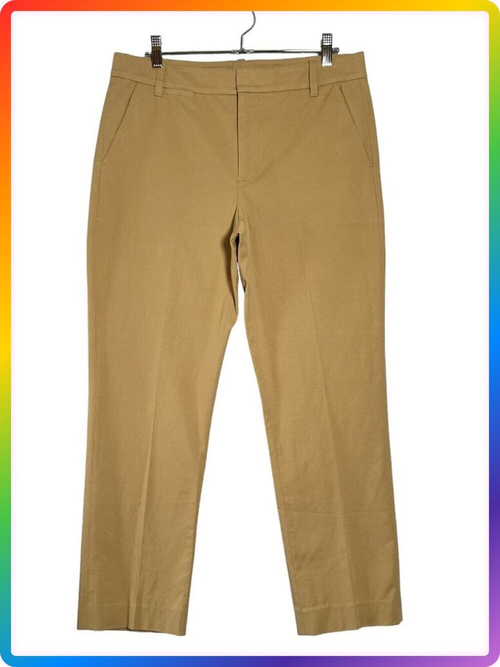 Vince Cropped Chino Pants SIZE 10 Khaki Cotton Linen Straight Trousers NWT